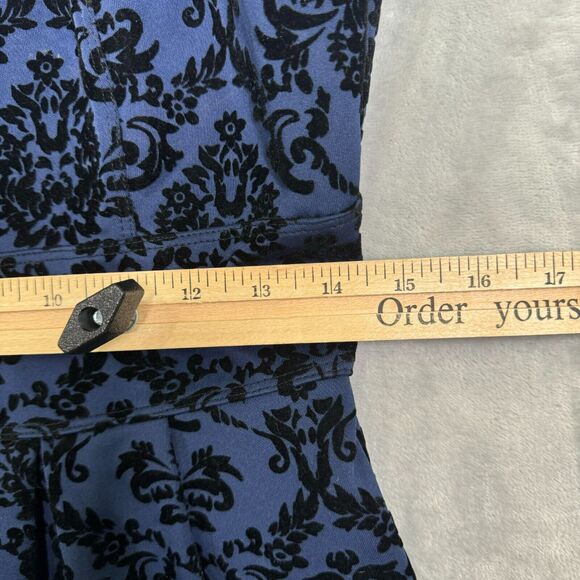 Enfocus Studio Dress Womens 10 Blue Damask Cut Out Velvet Fit & Flare Halter - Picture 10 of 12